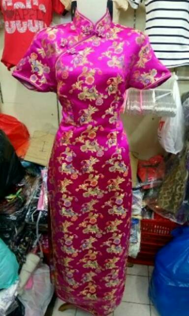 Cheongsam Long Dress Bahan Semi Sutera