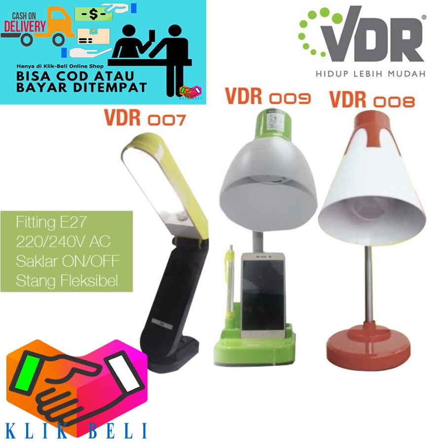 Lampu Meja Belajar Leher LED Fleksibel VDR V-007 / V-008 / V-009 PLC Lampu Bebek Lipat Desk Lamp