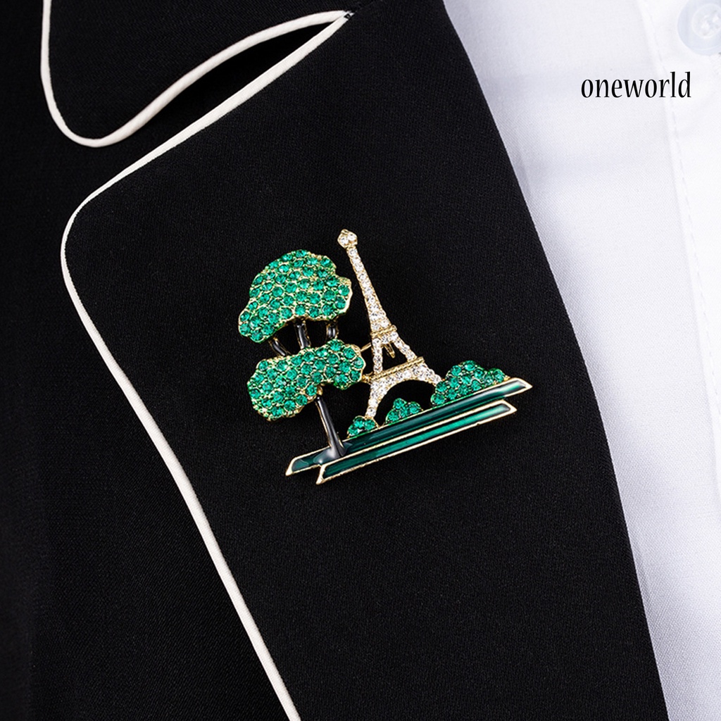 OW@ Ladies Eiffel Tower Tree Design Rhinestone Decor Brooch Pin Fashion Jewelry Gift