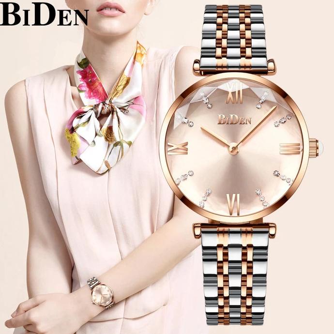 BIDEN jam tangan wanita Anggun Mode Tali stainless steel Tahan Air Jam