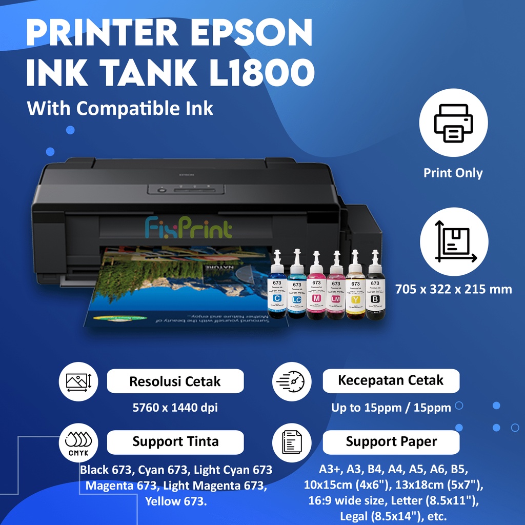 Printer L1800 Epsn  Print A3+ GARANSI RESMI A3 INFUS SUPPOR T DTF DTG