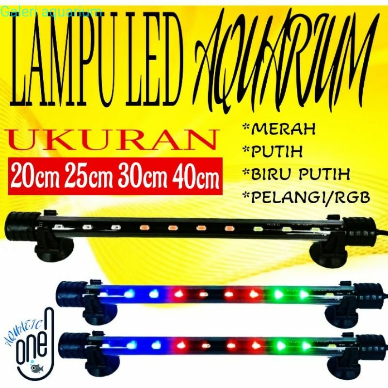 Lampu celup led aquarium ukuran 20 25 30 40 60 cm 20cm 25cm 30cm 40cm 60cm warna merah putih biru pu