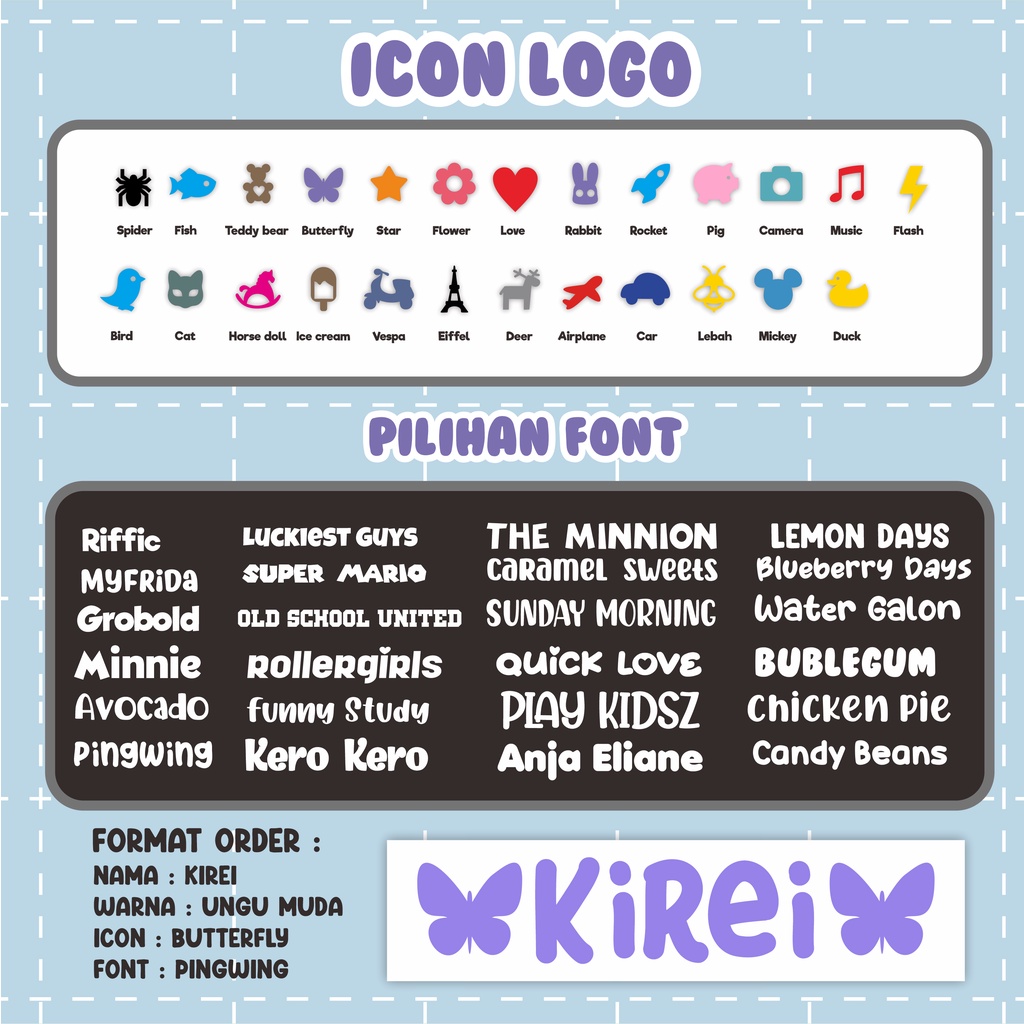 

H7Y Sticker Nama Anak Custom WATERPROOF Stiker Cutting Nama Anak 1 Set Isi 20Pcs