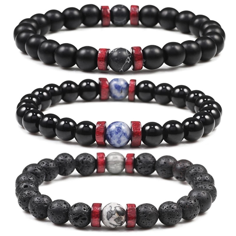 Men Volcanic Stone Bracelet / 8mm Moonstone Bead chakra Lava Beads Diffuser Bracelet