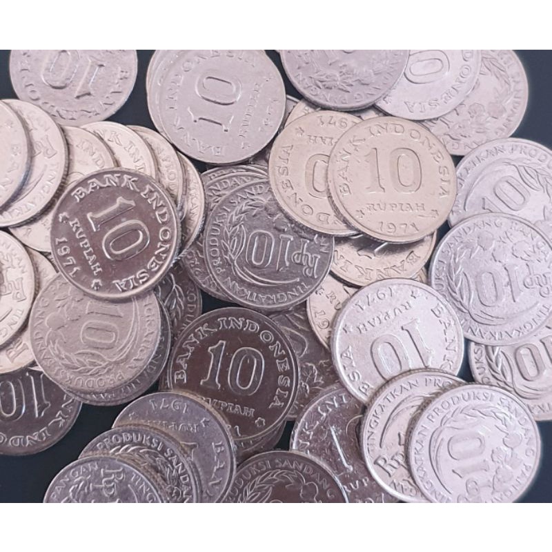 4 keping koin kuno 10 Rupiah 1971 Kancing