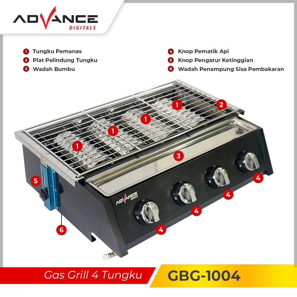 READY STOCK  ADVANCE Grill Gas 4 Tungku / Alat pemanggang Sosis dan Sate GBG-1004 Garansi Resmi 1 tahun