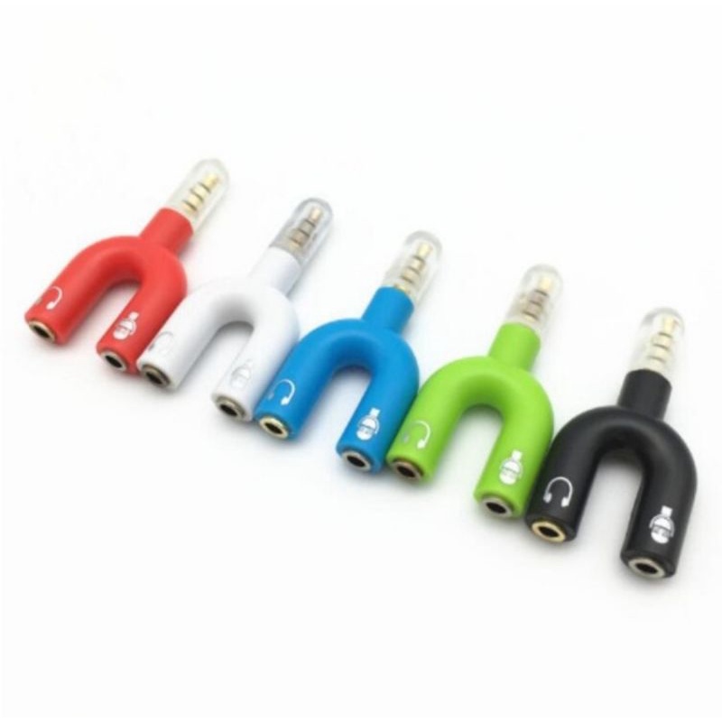 audio splitter u shape 2 in 1 jack 3.5mm to dual female alat bantu aux