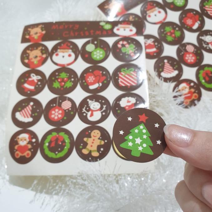 

&<&<&<&] Cutting Bulat Sticker Tempelan Toples Kue Parcel Natal Per Lembar