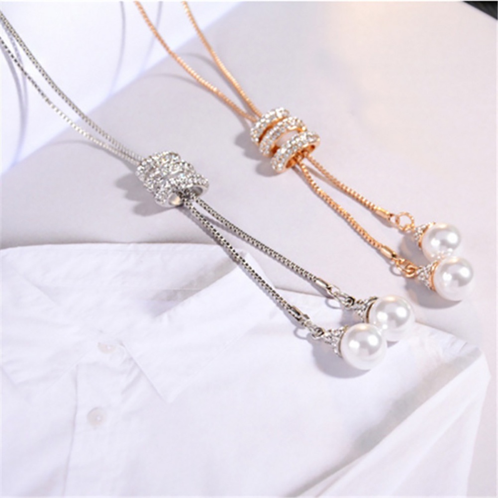 Hu Hu Hu Hu Hu Alat Bantu Pasang Kacamata♡ Kalung Rantai Panjang Dengan Liontin Mutiara Berlian Imitasi Untuk Wanita