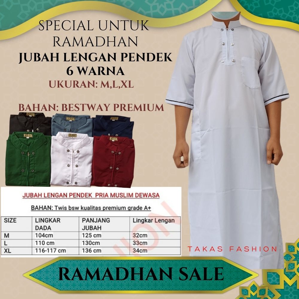jubah sholat pria arab/ jubah gamis arab putih dewasa /gamis sholat pria Arab lengan pendek