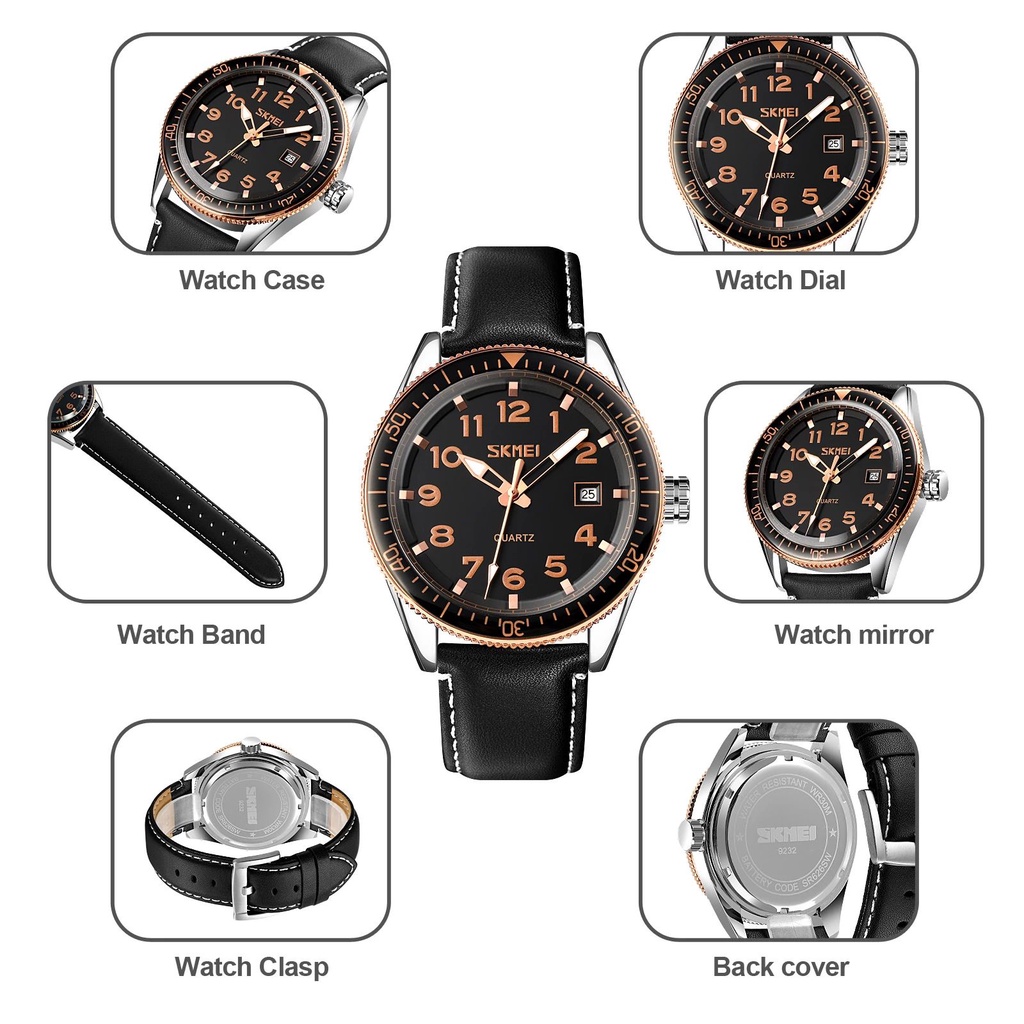 SKMEI 9232 Jam Tangan Pria Analog Tali Kulit Sport Watch WATCHKITE WKOS
