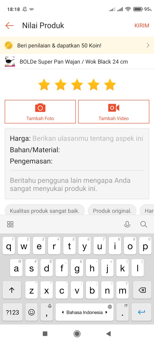 Bolde Super Pan Wajan / Wok Black 24 Cm