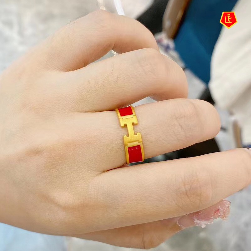 [Ready Stock]Fashion Personality 3D Gold Enamel Letter H Ring