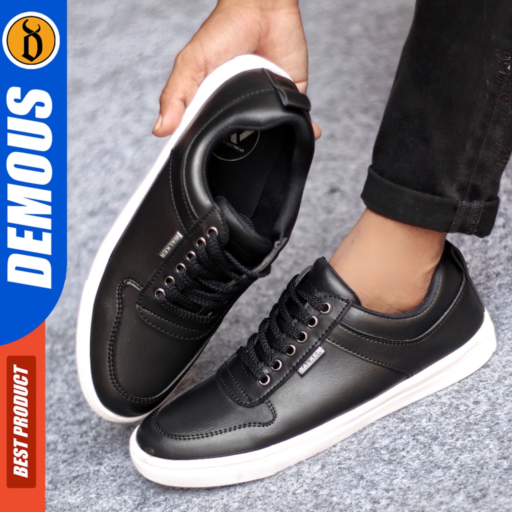 Sepatu Sneakers Pria Sepatu Casual Pria Kulit Pu Sepatu Kerja Kuliah Kondangan Sepatu Hitam Pria DEMOUS TIAGOZ