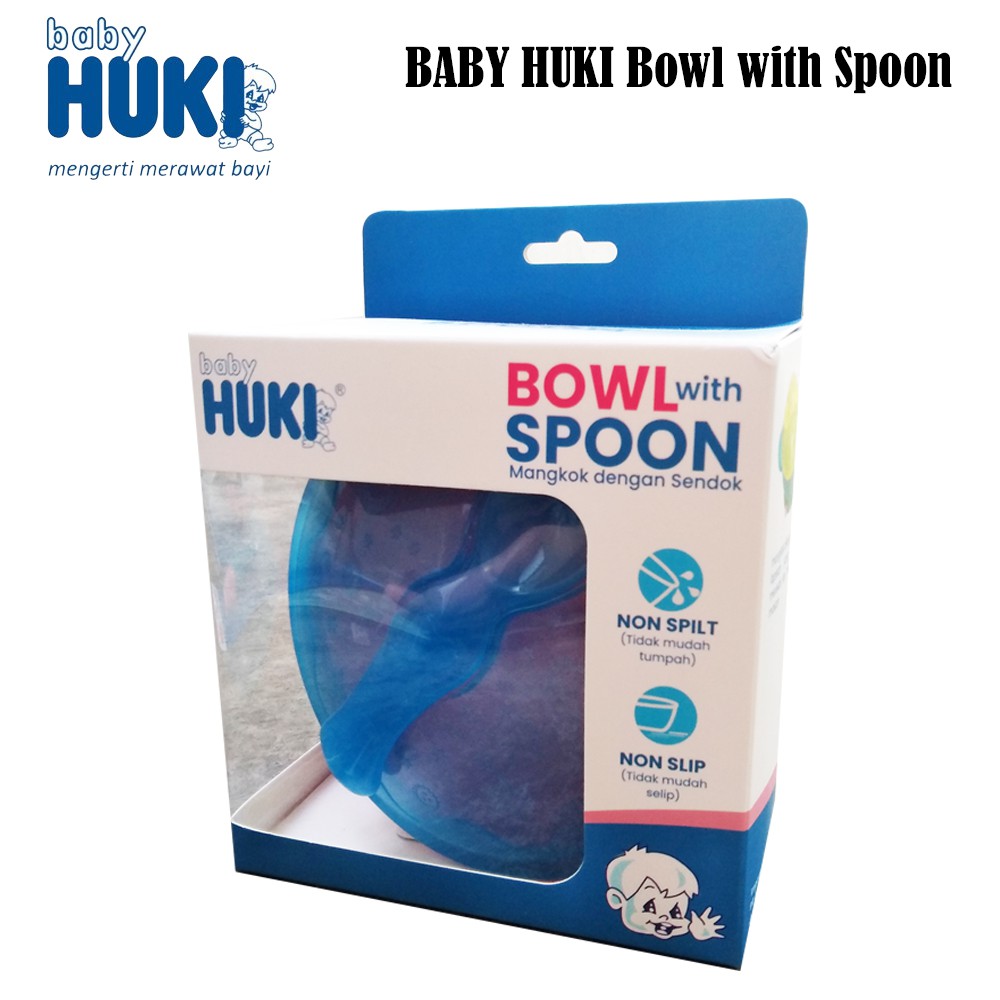 Set Mangkok Sendok Bayi BABY HUKI BOWIE with Spoon Fork non Split and Non Slip mangkuk