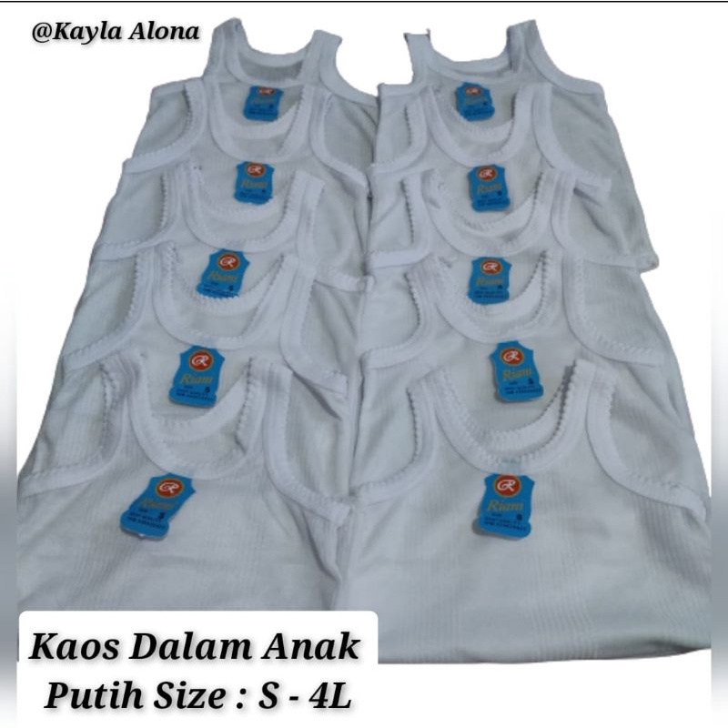 ( TERMURAH )KAOS DALAM / SINGLET ANAK PUTIH POLOS &quot; GAIXIN / RIANI &quot;