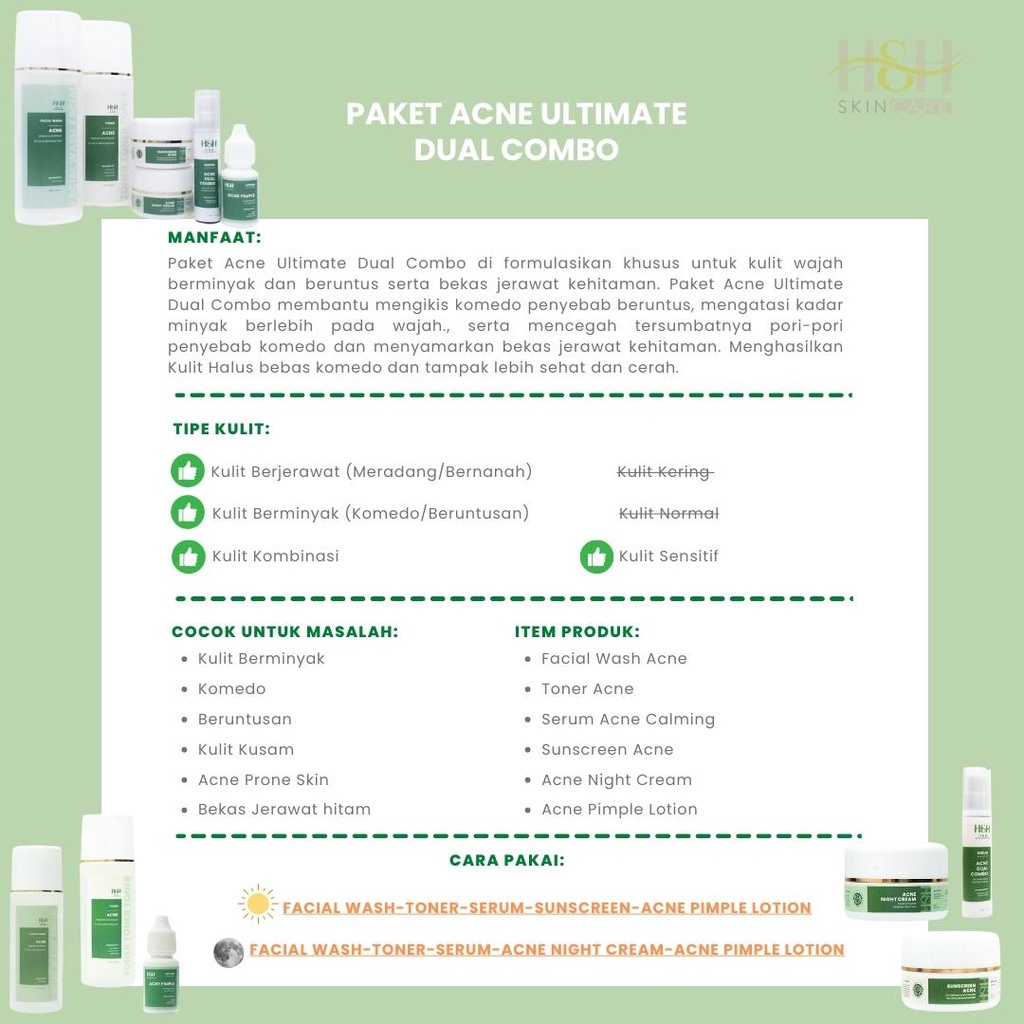 H&H Acne Ultimate Dual combo Bpom Perawatan Wajah Untuk Atasi Jerawat Berat dan Meradang-3