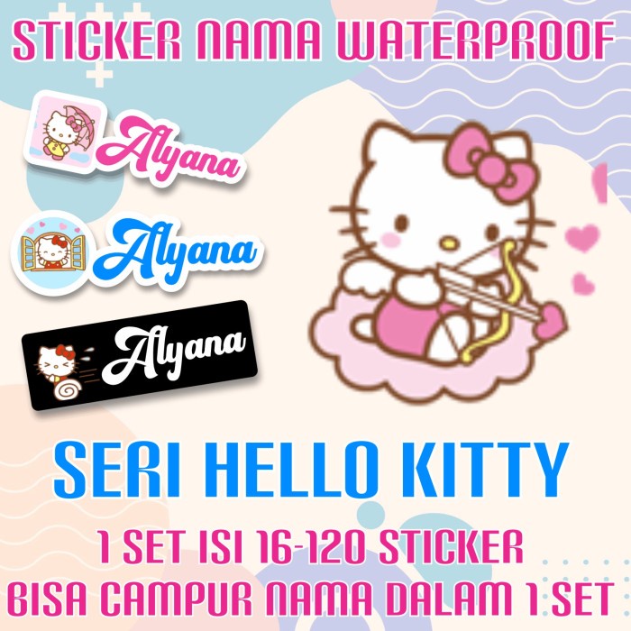 

[14-120 pcs] Sticker Nama Custom Hello Kitty