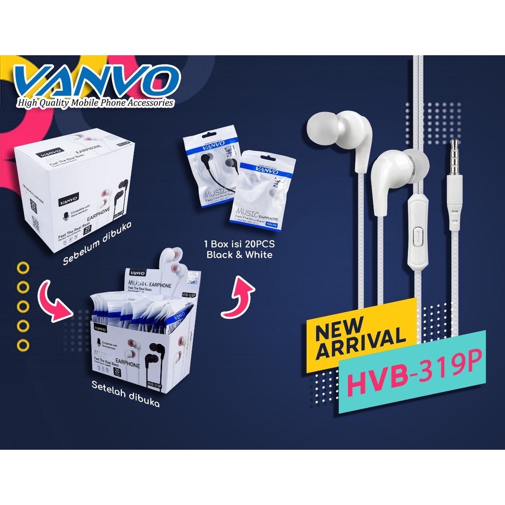 HANDSFREE HEADSET EARPHONE VANVO HVB-319P REAL BASS PERFECT SOUND HIGH QUALITY