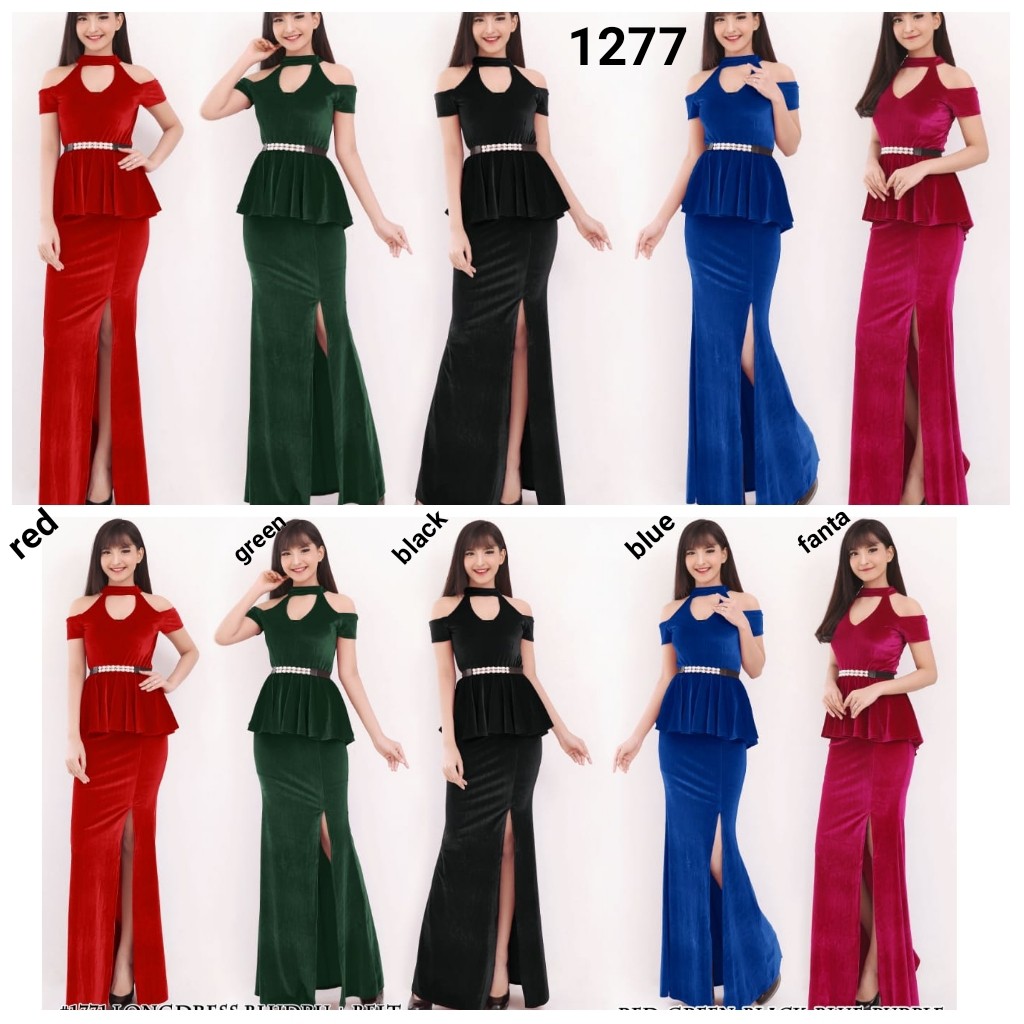 Dress bludru polos pjq leher tali krn 1277