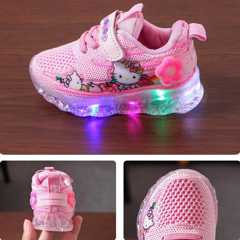 Sepatu Sneakers LED Anak Perempuan Motif Hello Kity Import 027