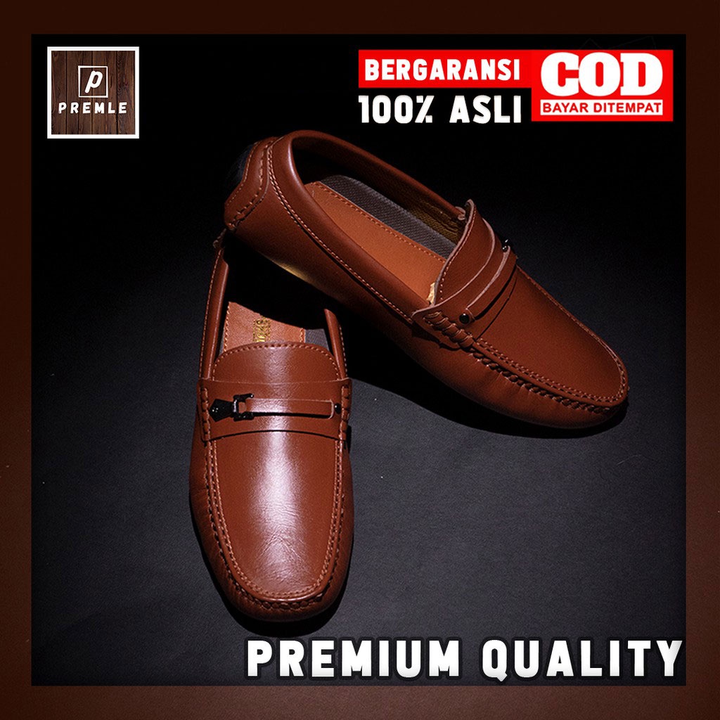 Sepatu Kulit Pria Casual Original Slip On Sepatu Kerja Pria Formal Pantofel Anti Slip Tanpa Tali Ori