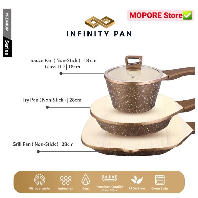 BOLDE Super Infinity Pan Sets 3+1 GOLD Premium  Fry Pan, Sauce Pan,Grill Pan