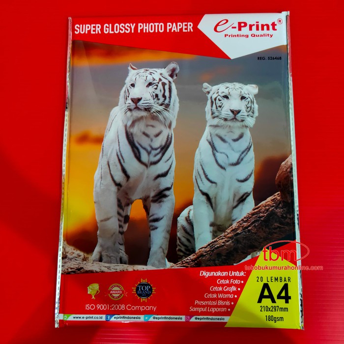 Super Glossy Photo Paper e-Print A4 2710x297mm Isi 20 Sheets 180gsm