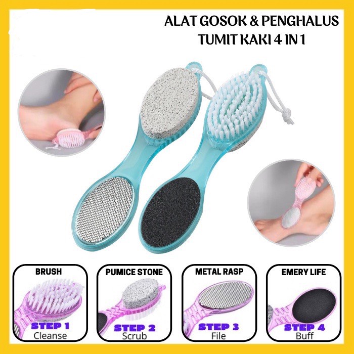 Sikat Kaki 2 Sisi Alat Penggosok Tumit Kapalan | 4 in 1 Pedicure Paddle Brush Penghalus Tumit Perawatan Telapak Kaki Kasar | 4 Step Callus Remover