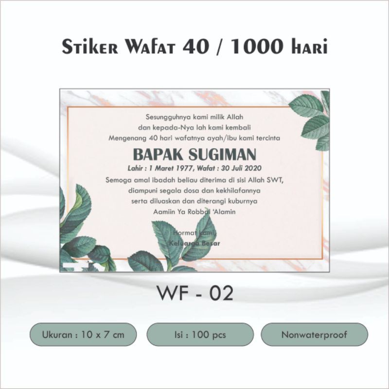 Stiker mengenang / memperingati 7/ 40/100/1000 hari meninggal / wafat. Stiker Tahlil / Tahlilan-4
