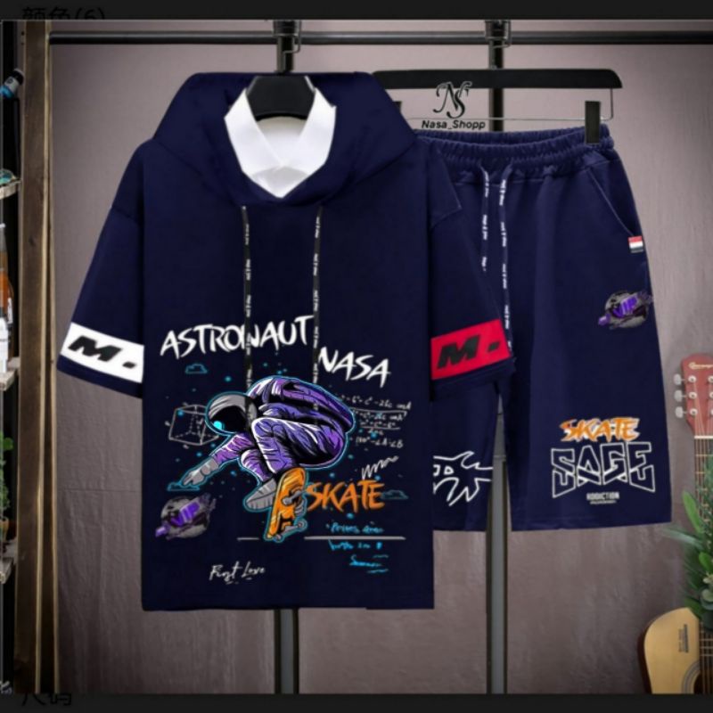 D_C STELAN PRIA WANITA T_SHIRT 1SET HOODIE PENDEK/CELANA PENDEK ASTRONOUT SKATEE