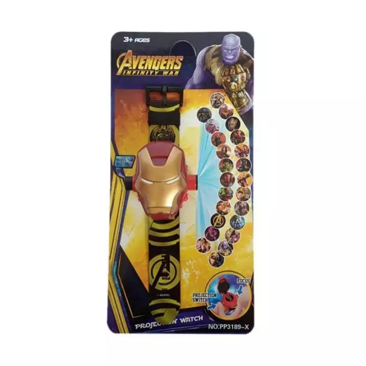 Best Item! JAM TANGAN ANAK LAKI LAKI AVENGERS IRON MAN BLACK PROYEKTOR JUMBO