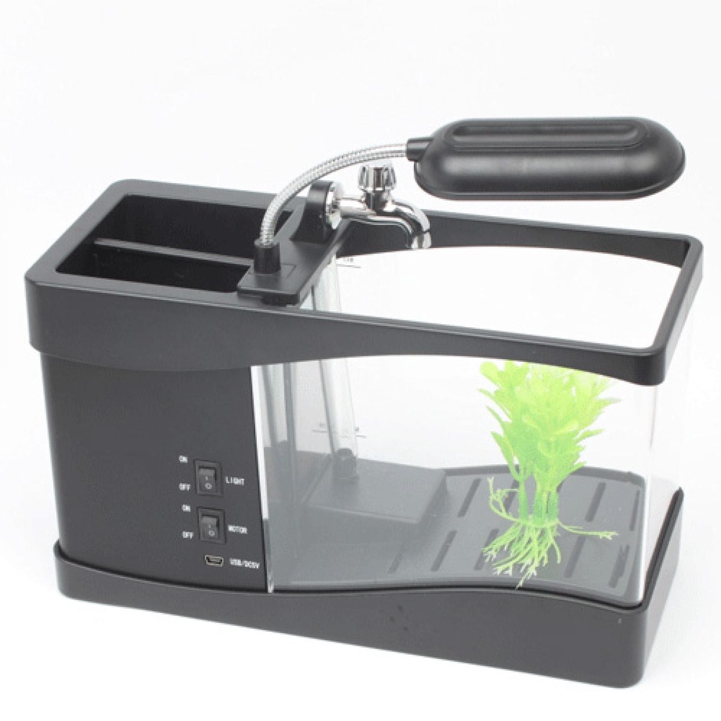 Aquarium Mini Hias Meja Desktop USB With Running Water Aquarium Cupang