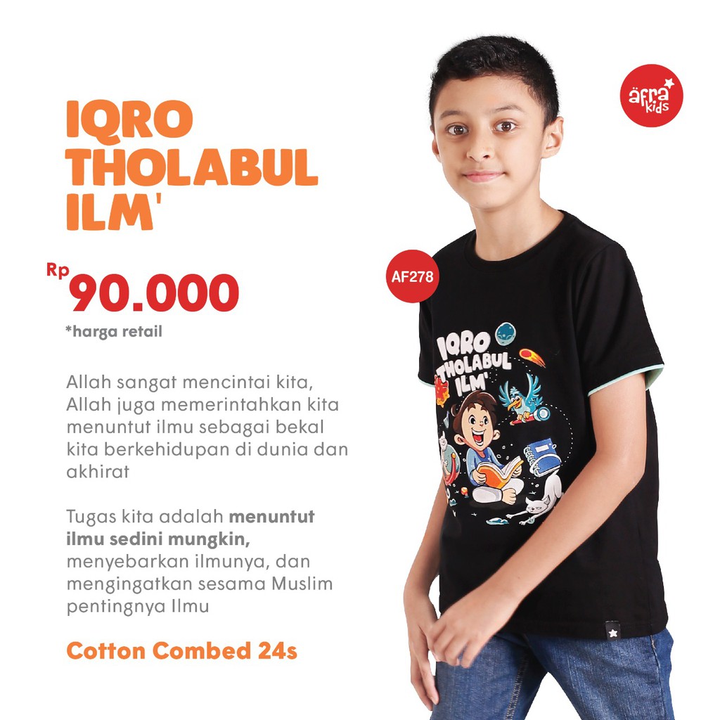 Kaos Anak AFRAKIDS AF278 &quot;Iqro Tholabul Ilm'&quot; Pendek