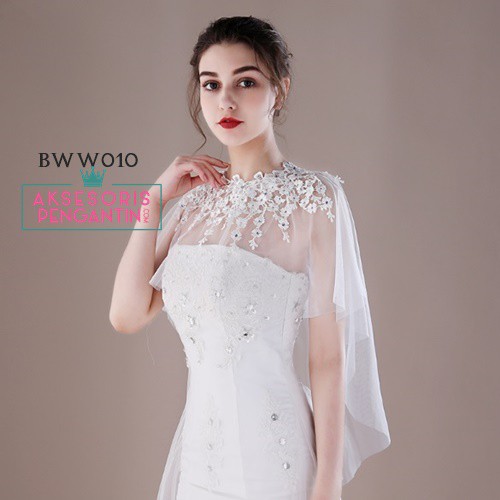 [TOKO TERPERCAYA] BOLERO KARDIGAN BROKAT KOREA AKSESORIS PENGANTIN LACE PUTIH BWW010