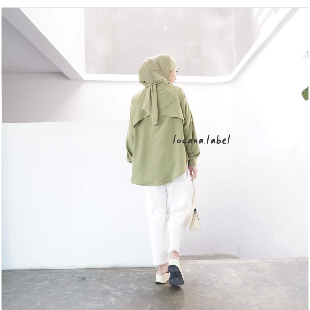 Luna Blouse Kemeja Cringkle Baju Atasan Wanita Oversize Lengan Balon Ruffle Belakang