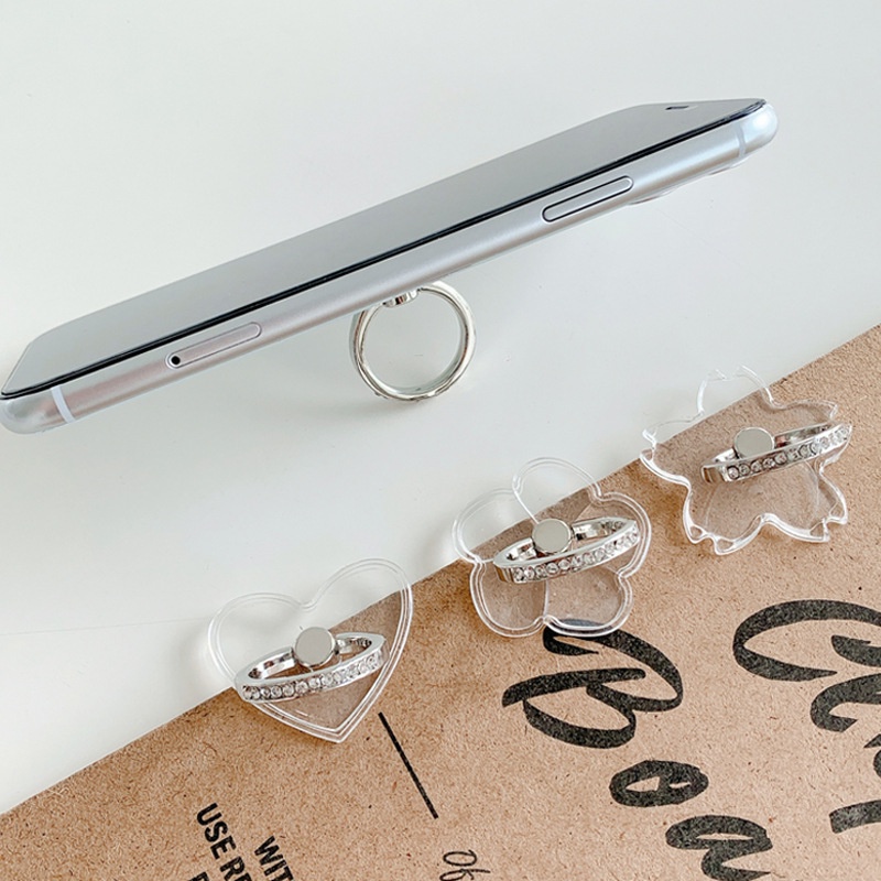 Ring Holder Transparan Ultra Tipis Rotasi 360 ° Hias Berlian Untuk Smartphone Universal