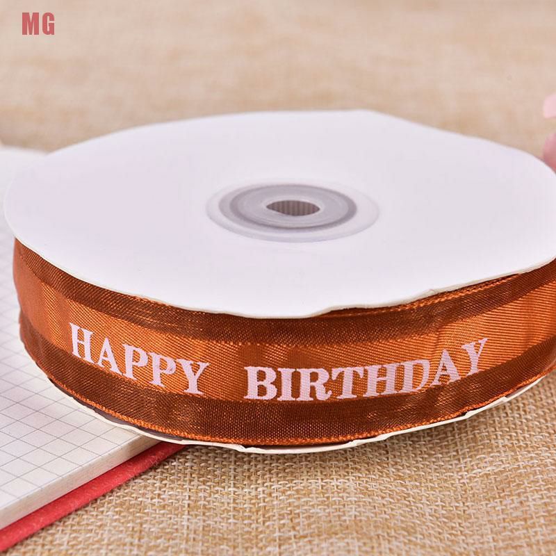 (min order 3 m)Pita Motif Print Happy Birthday 1 inch Bahan Polyester Untuk Kemasan Kue