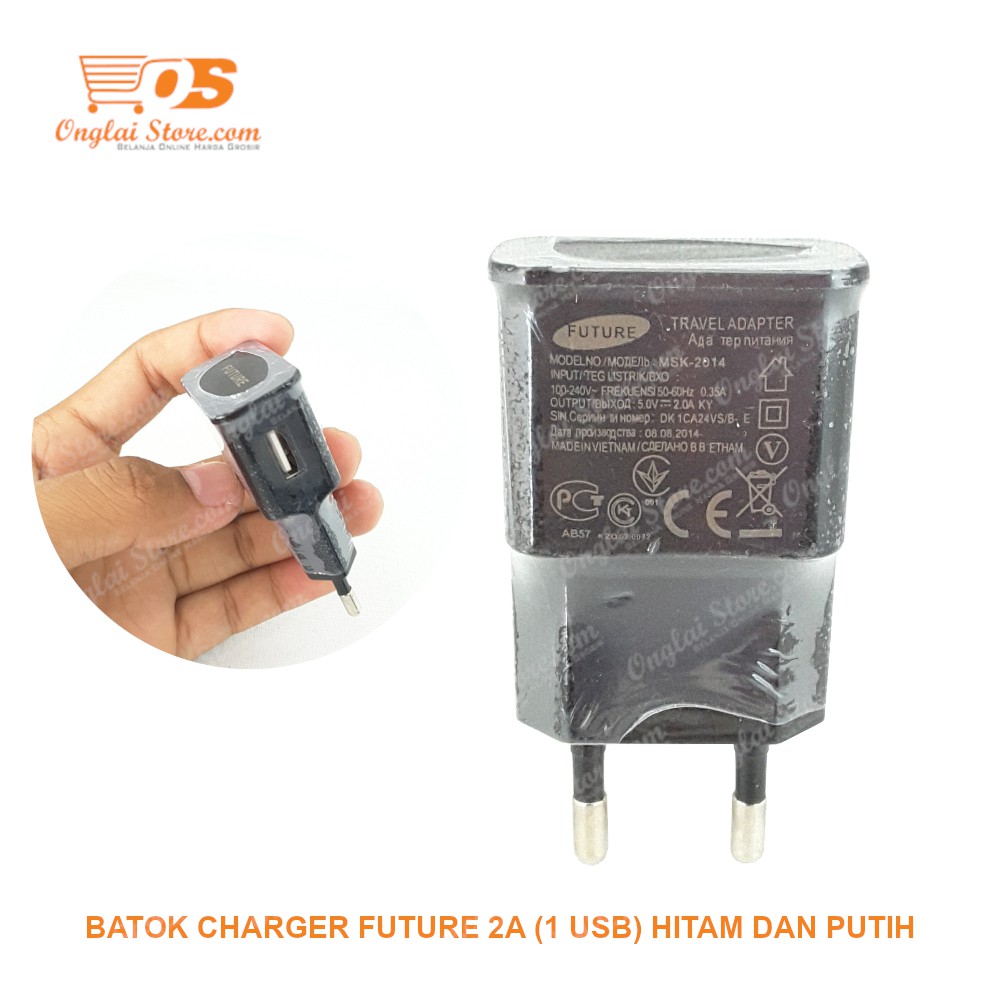 BATOK CHARGER FUTURE 2A (1 USB) HITAM DAN PUTIH