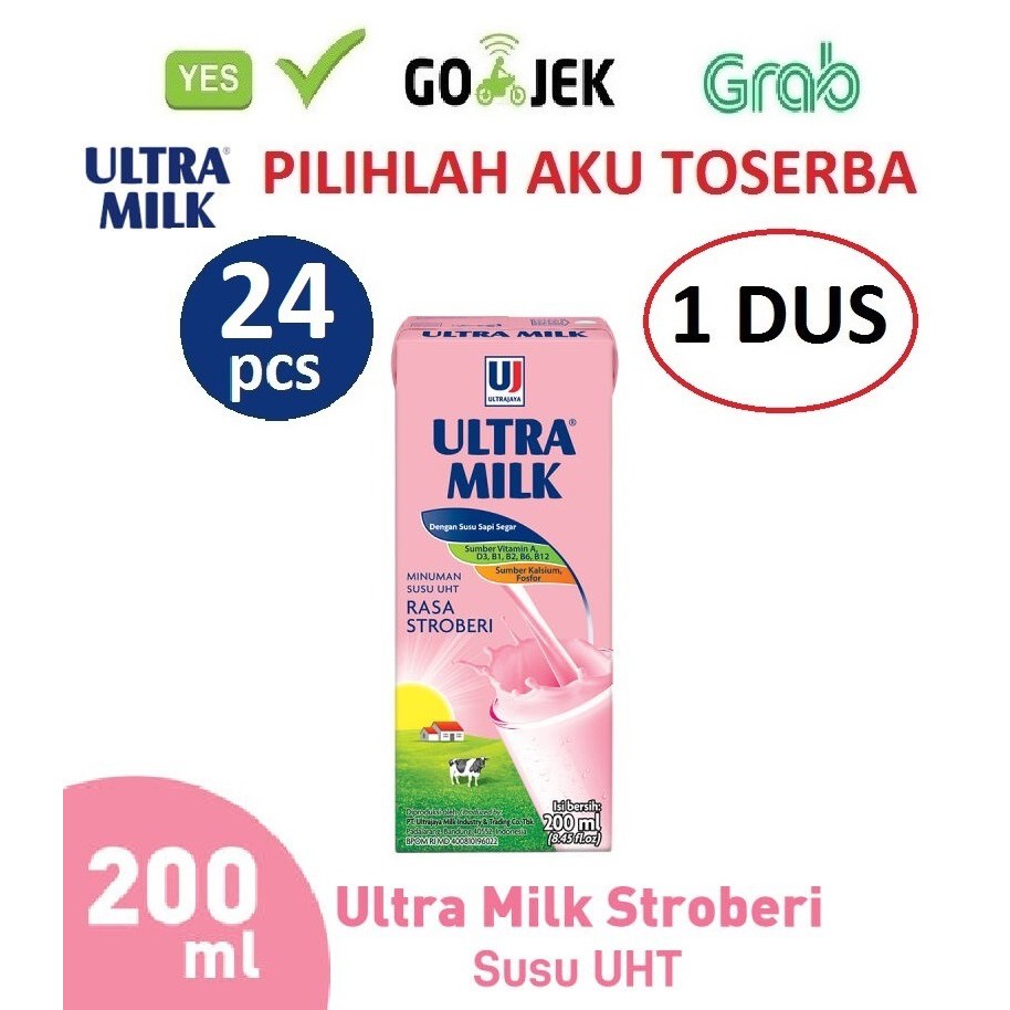 Susu Ultra Stroberi (Strawberry) - 200 ml - 1 DUS ISI 24 pcs