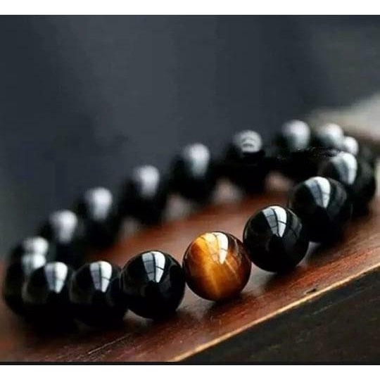 Iqbal Gelang tangan pria wanita batu natural kombinasi tiger eye dan black onyx original