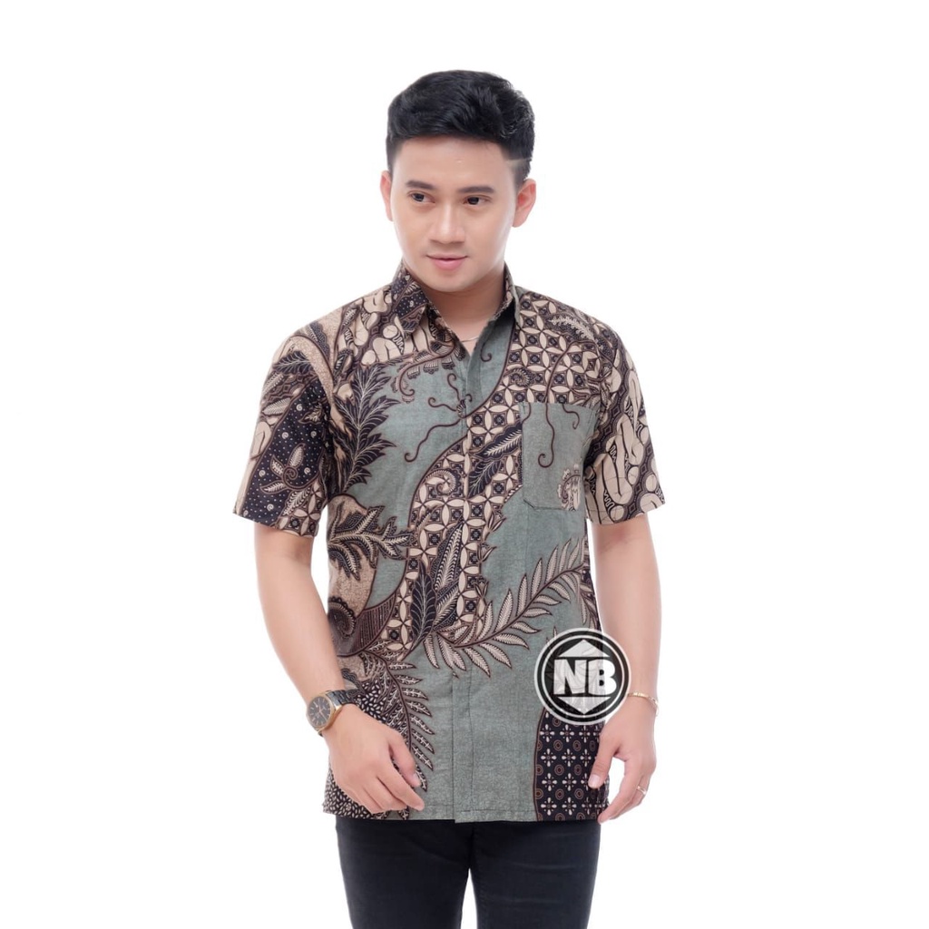 SIZE M L XL XXL XXXL BSWART Batik HRB026 Kenongo Hem Pendek Padi Pekalongan M L XL Batik Pria MURAH-HEM KATE IJO