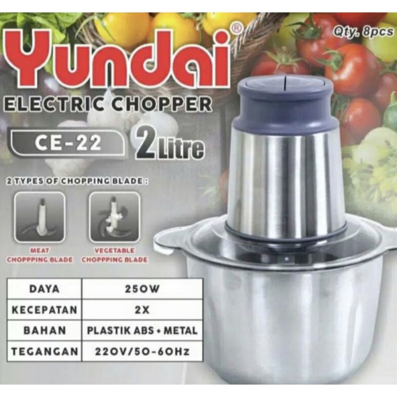 Food processor Yundai Ce-22. 2 liter metal chooper daging bumbu.