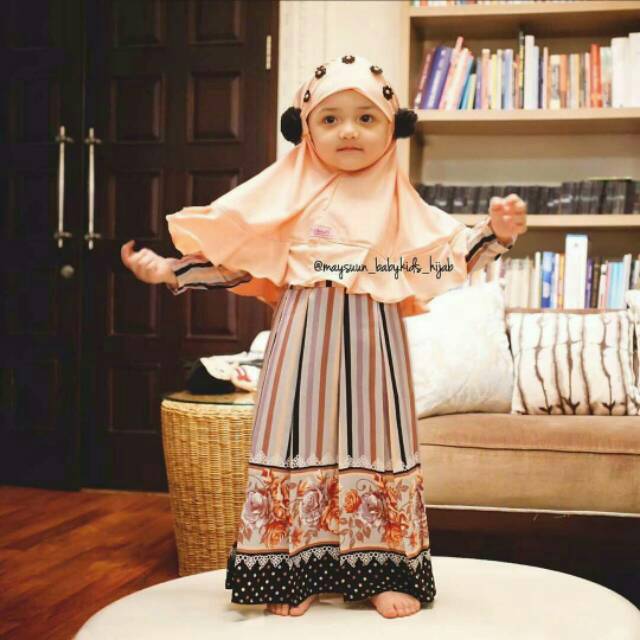 SALE DISKON Zahrana Black Candy Hitam Gamis Bayi Anak Couple Bunda Maysuun Motif Lyra Virna