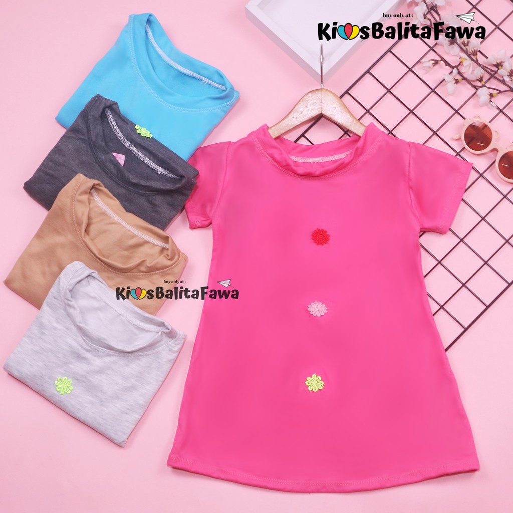 Dress Tasya uk Bayi - 5 Tahun / Baju Anak Perempuan Lengan Pendek Atasan Murah Adem Polos