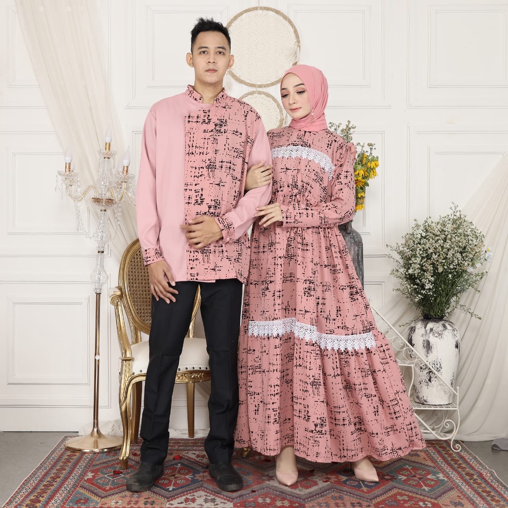 HOPYLOVY Baju Couple Muslim Pasangan Terbaru Bahan Wollpeach Bestie