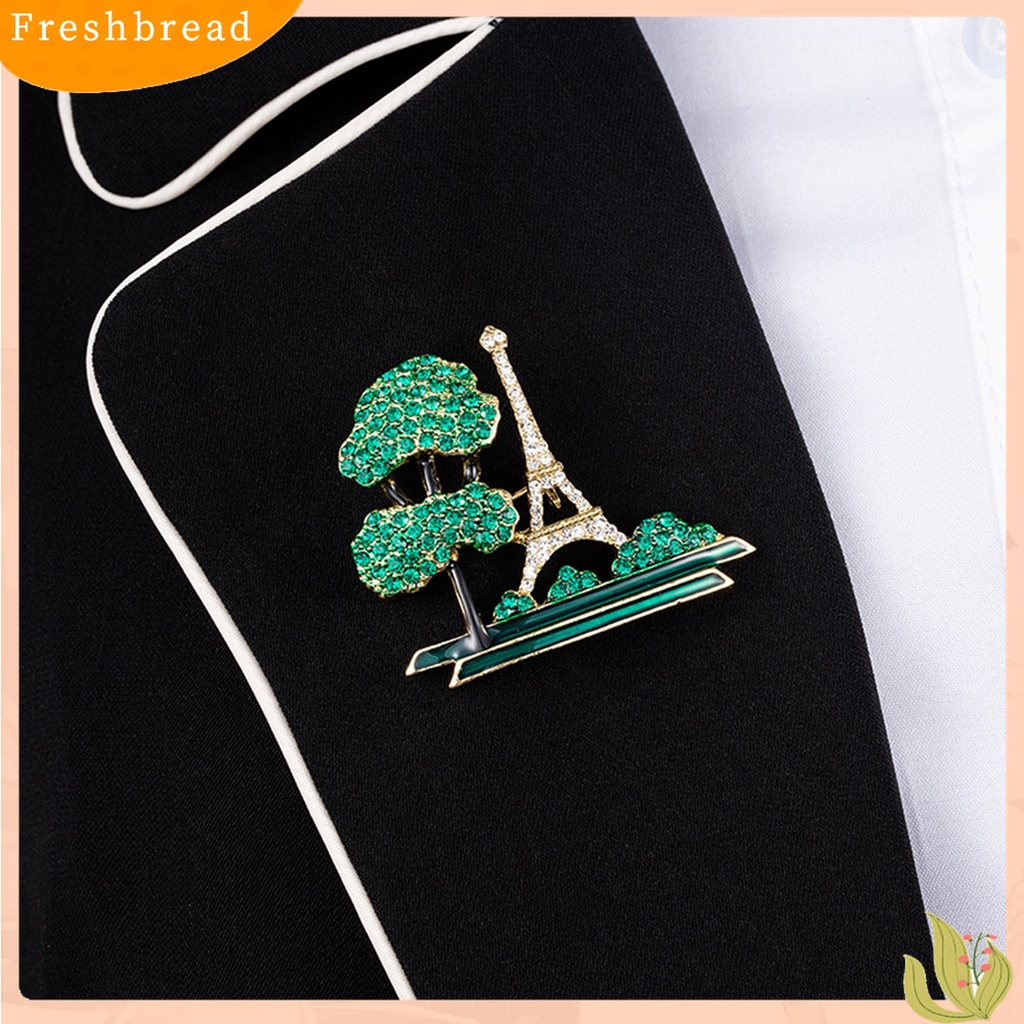 [ TERLARIS]Ladies Eiffel Tower Tree Design Rhinestone Decor Brooch Pin Fashion Jewelry Gift