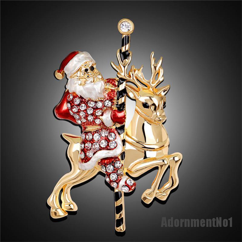 (Adornmentno1) 1pc Bros Pin Bentuk Santa Claus / Rusa Natal Aksen Berlian Imitasi Untuk Wanita