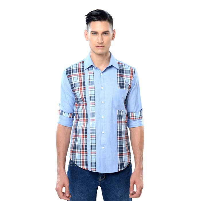 Mezora Kemeja Koko Pria Lengan Panjang - Muzaka Blue Shirt