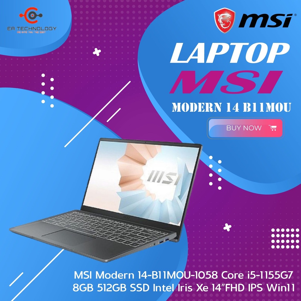MSI Modern 14-B11MOU-1058 Core i5-1155G7 8GB 512SSD IrisXe FHD IPS W11-1